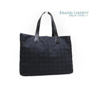 Chanel Travel Line Tote Bag Shoulder Black Nylon Leather